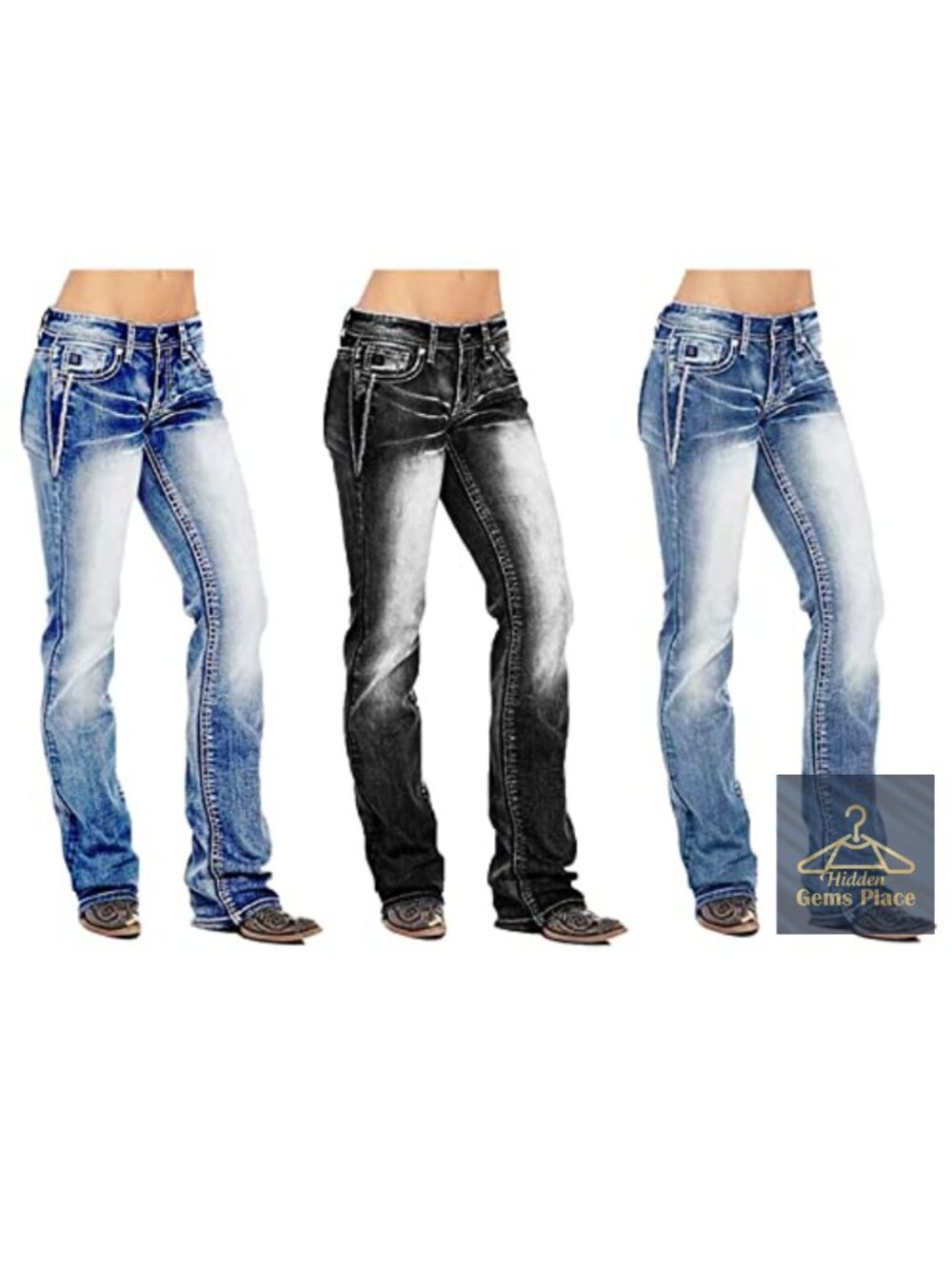 Mid Rise Bootcut Jeans for Women Cotton Spandex Stretch Denim - Picture 5 of 6